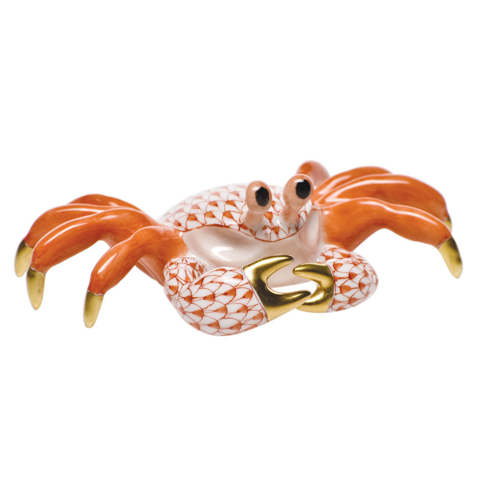 Hand-painted Herend Ghost Crab Figurine in Rust fishnet porcelain on a white background