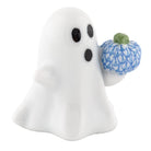 Blue fishnet Ghost with Pumpkin Figurine figurine, hand-painted Herend porcelain with 24k gold accents