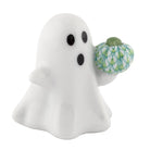 Hand-painted Herend Ghost with Pumpkin Figurine in Key Lime fishnet porcelain on a white background