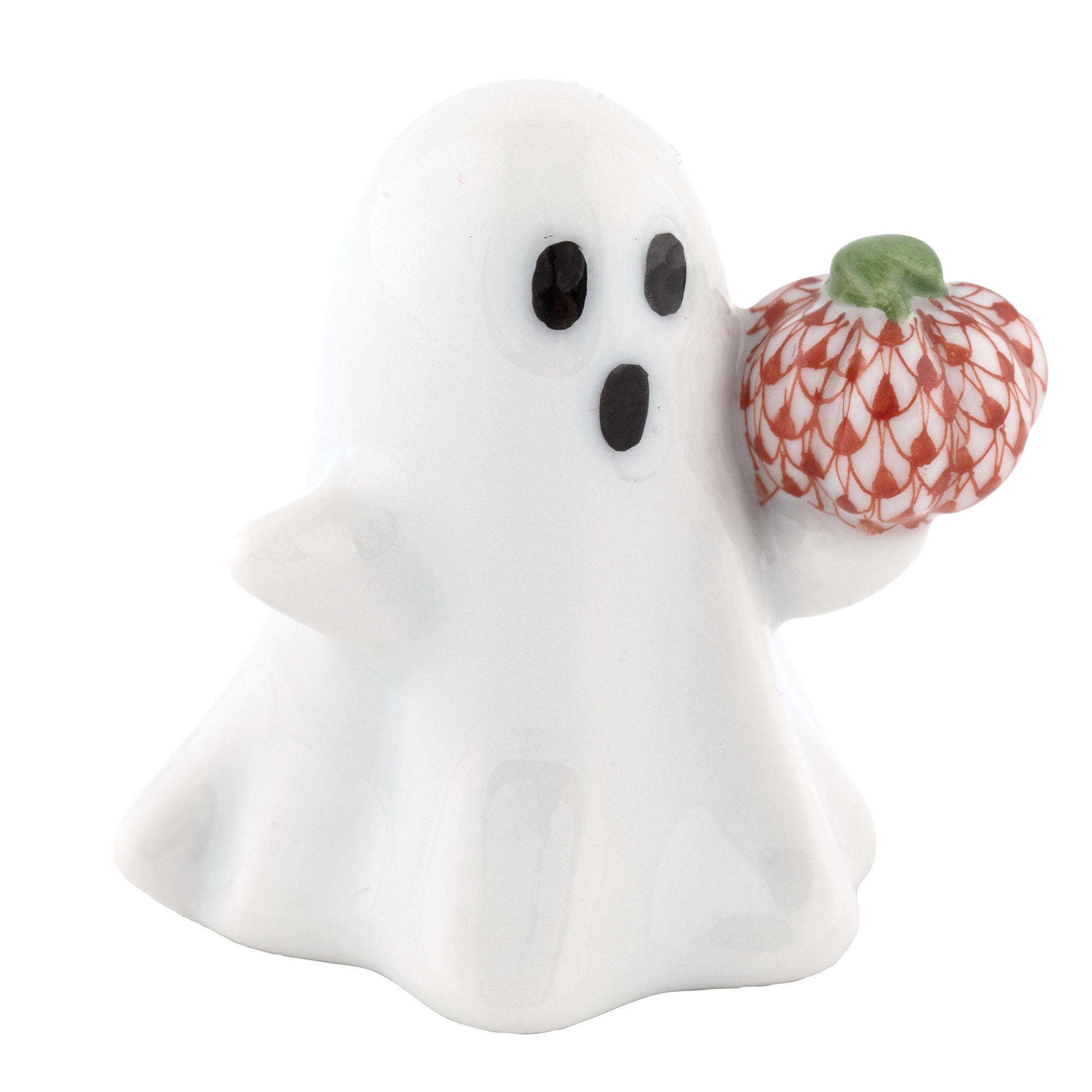 Ghost with Pumpkin Figurine in hand-painted Rust porcelain by Herend of Hungary