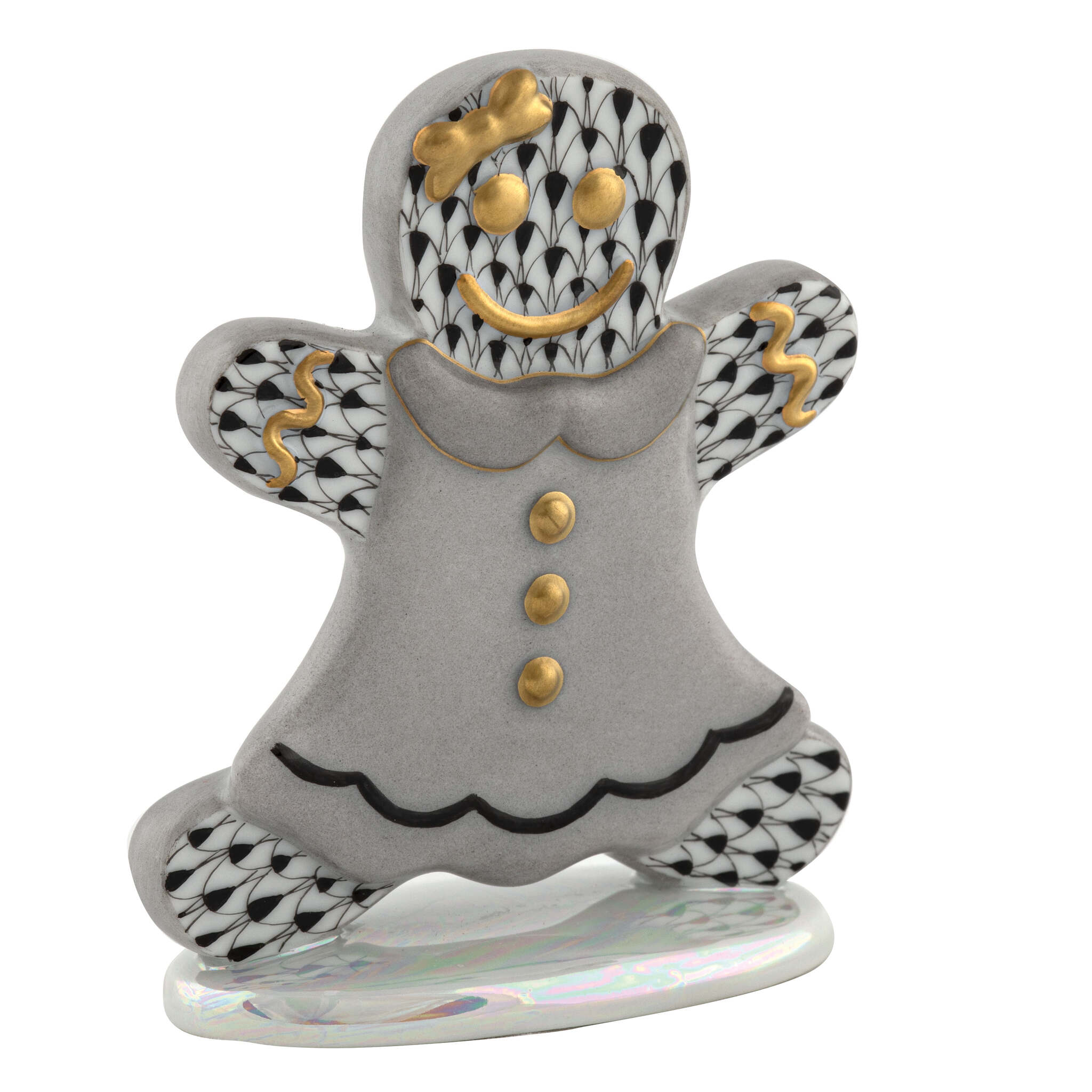 Gingerbread Girl Figurine in hand-painted Black porcelain by Herend of Hungary