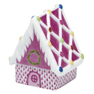 Hand-painted Herend Gingerbread House Figurine in Raspberry fishnet porcelain on a white background