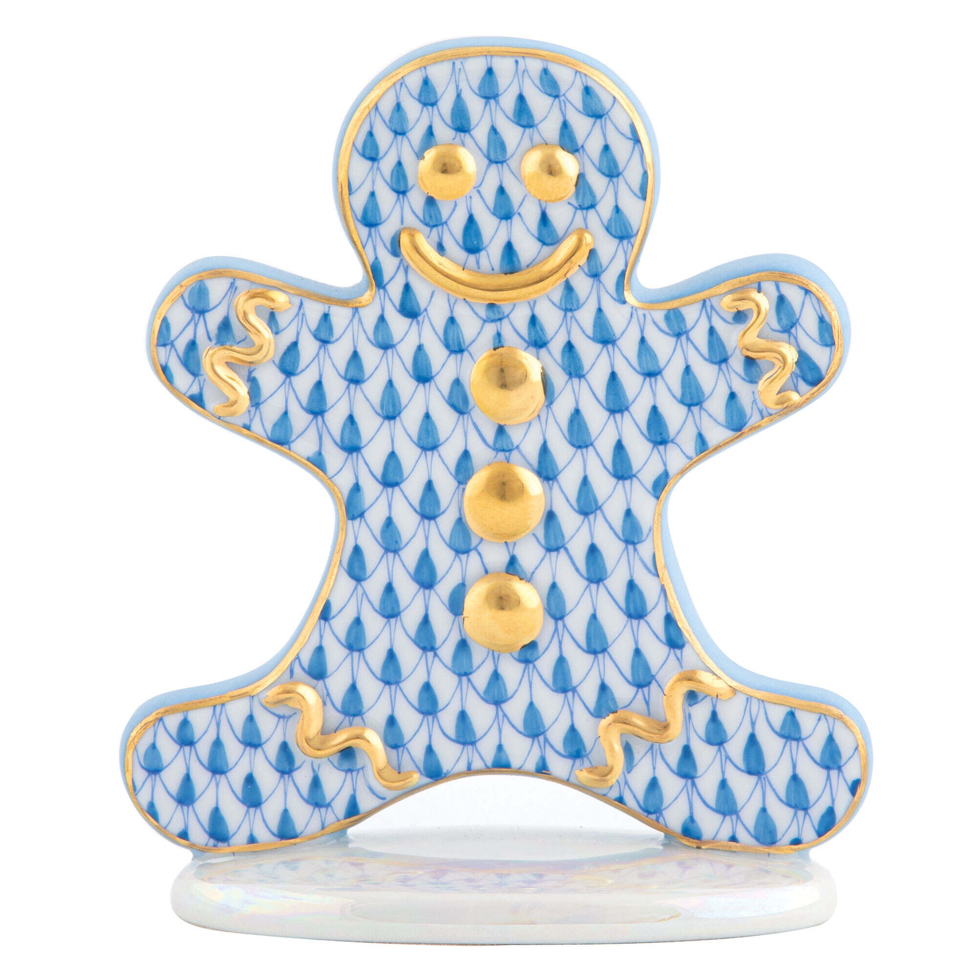 Herend Gingerbread Man Figurine porcelain figurine painted in the Blue fishnet pattern