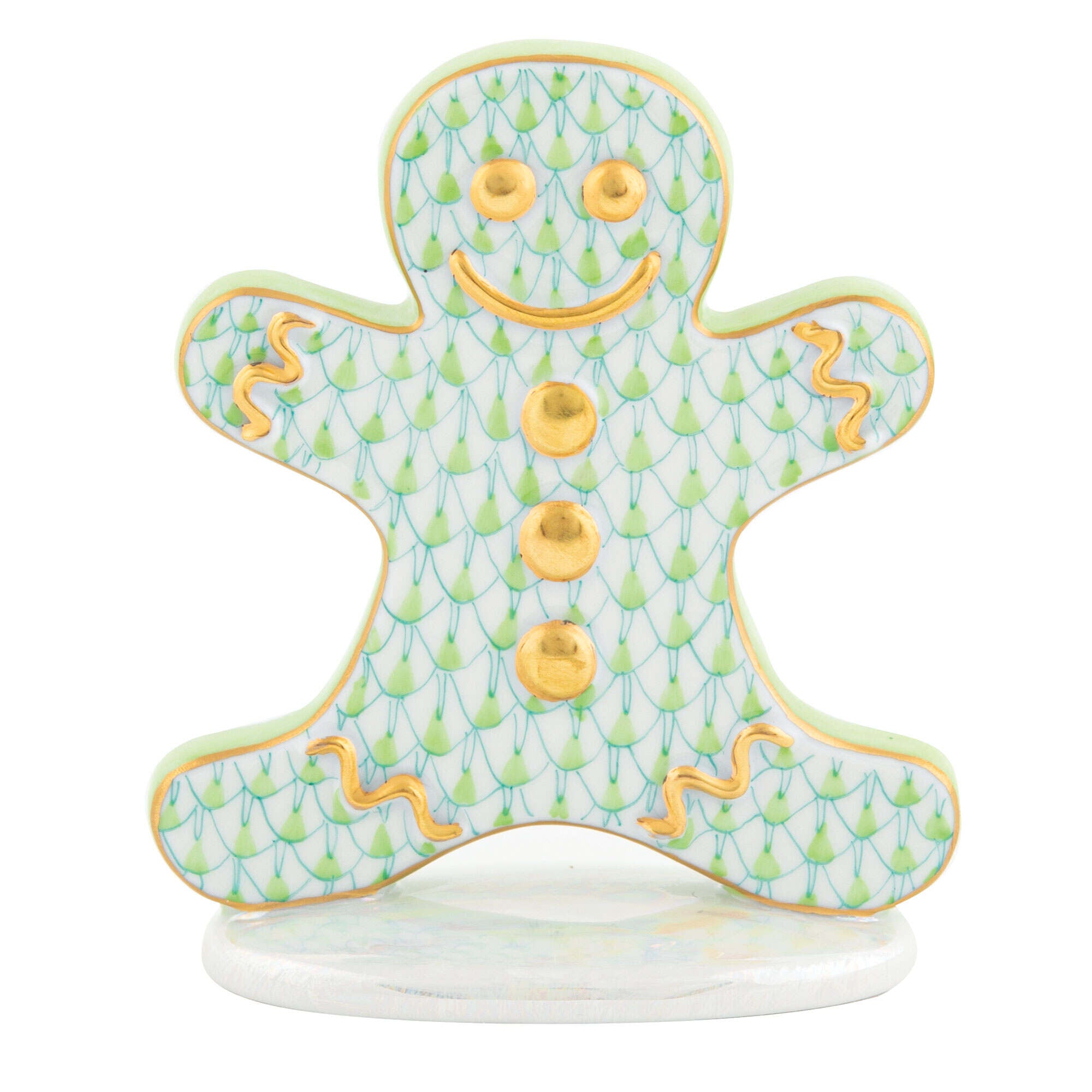 Gingerbread Man Figurine in hand-painted Key Lime porcelain by Herend of Hungary