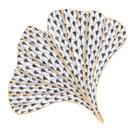 Herend Ginkgo Leaf figurine in Black with black fishnet pattern with gold accents on a white background
