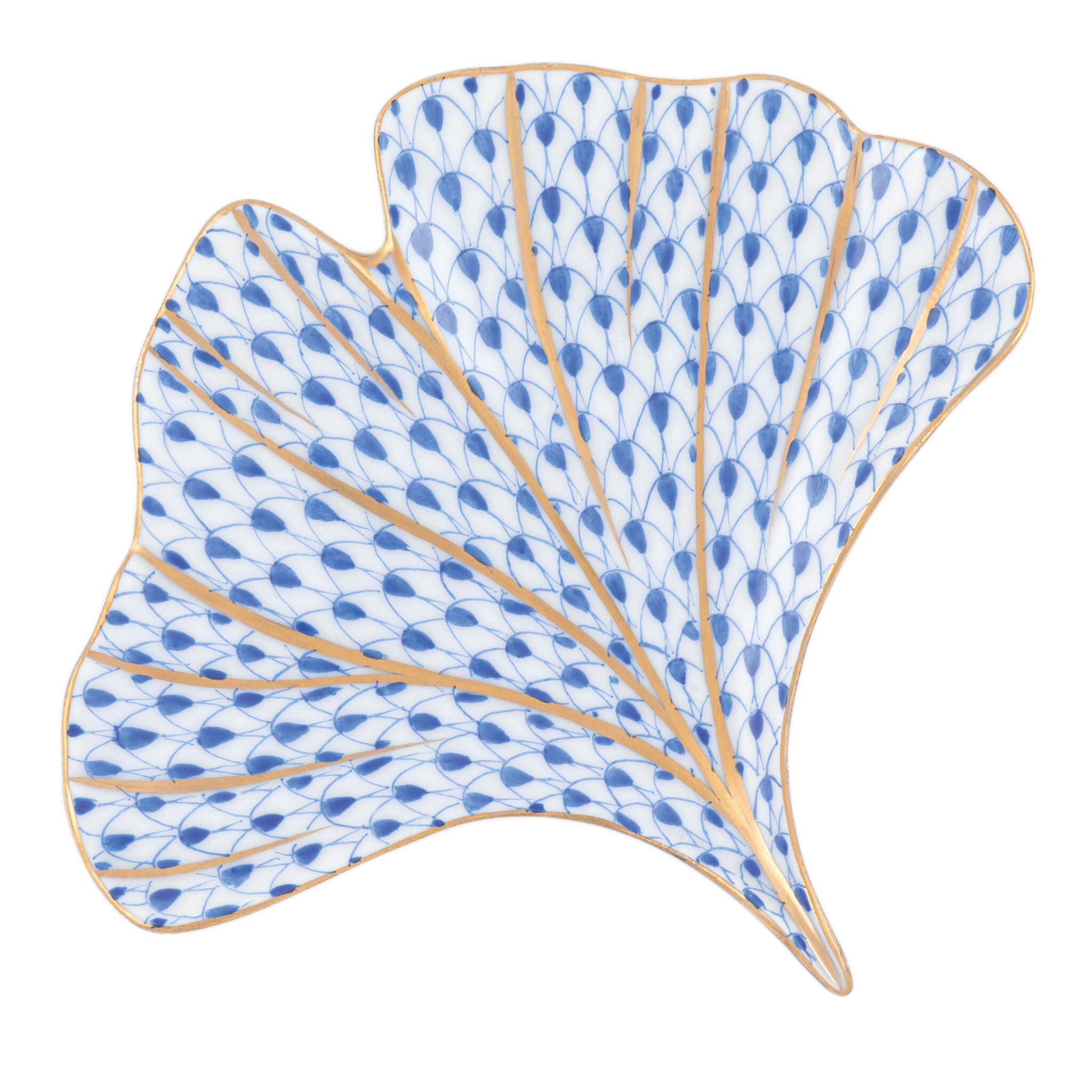 Ginkgo Leaf Figurine in hand-painted Sapphire porcelain by Herend of Hungary