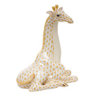 Hand-painted Herend Giraffe Figurine in Butterscotch fishnet porcelain on a white background