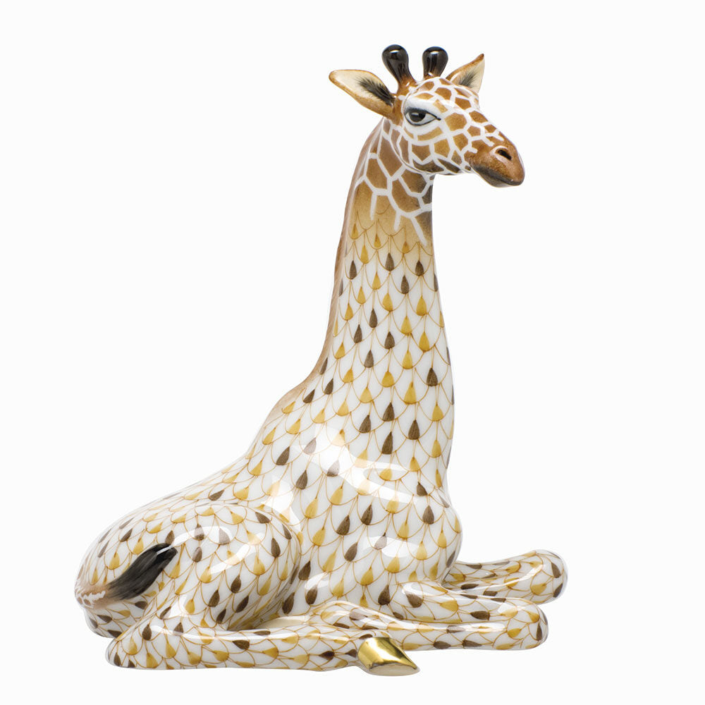 Herend Giraffe Figurine porcelain figurine painted in the Multicolor fishnet pattern