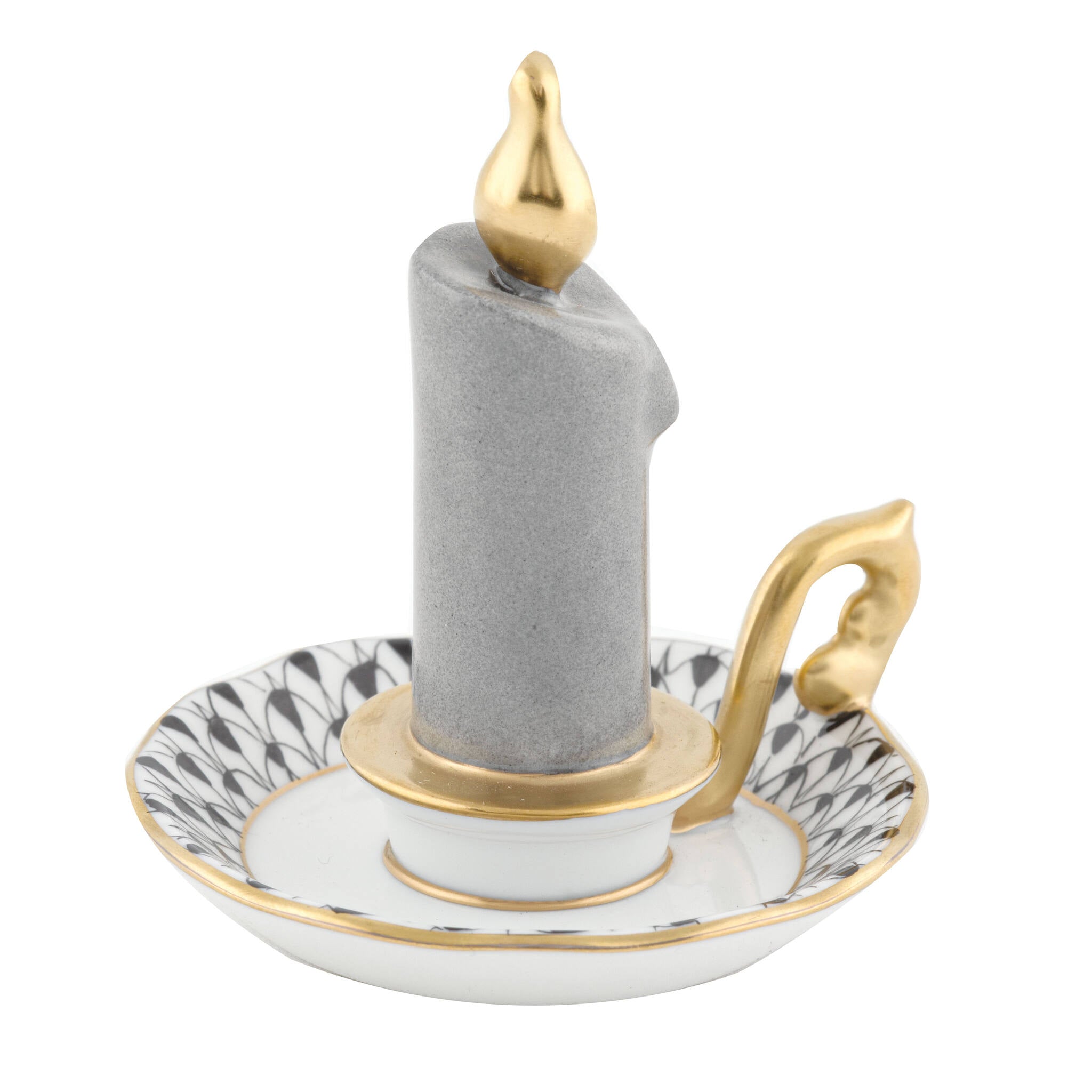 Black fishnet Glowing Candlestick Figurine figurine, hand-painted Herend porcelain with 24k gold accents
