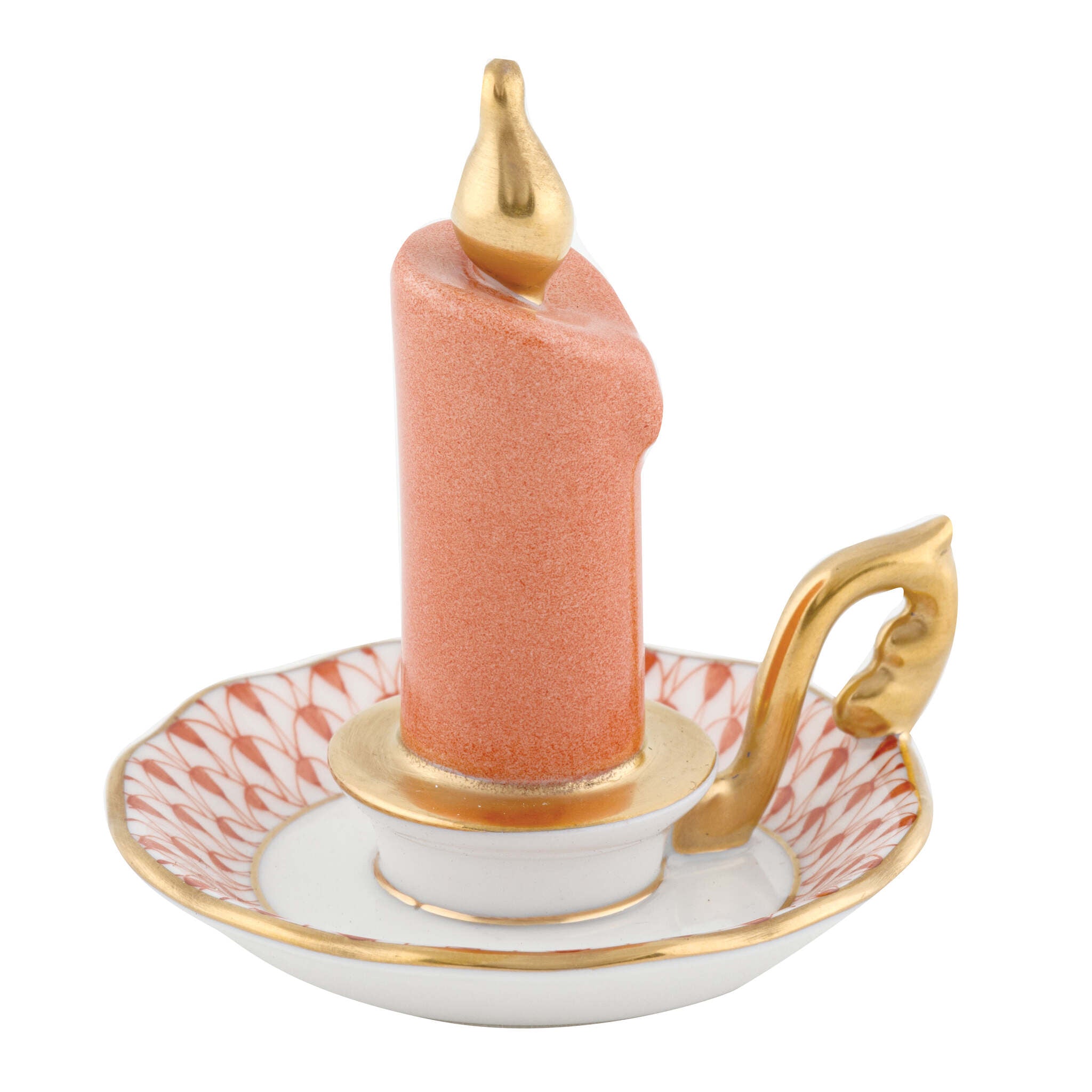 Herend Glowing Candlestick Figurine porcelain figurine painted in the Rust fishnet pattern