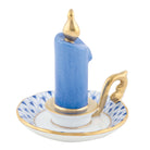 Hand-painted Herend Glowing Candlestick Figurine in Sapphire fishnet porcelain on a white background