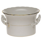 Hand-painted Herend Golden Edge Cachepot with Handles in fine porcelain, 6.25in H X 10.25in D, on a white background