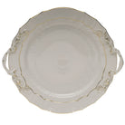 Hand-painted Herend Golden Edge Chop Plate with Handles in fine porcelain, 12in D, on a white background