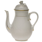 Hand-painted Herend Golden Edge Coffee Pot with Rose Coffeepot in fine porcelain, (36 OZ) 8.5in H, on a white background