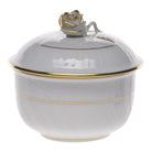 Hand-painted Herend Golden Edge Covered Sugar with Rose Sugar Bowl in fine porcelain, (10 OZ) 4in H, on a white background