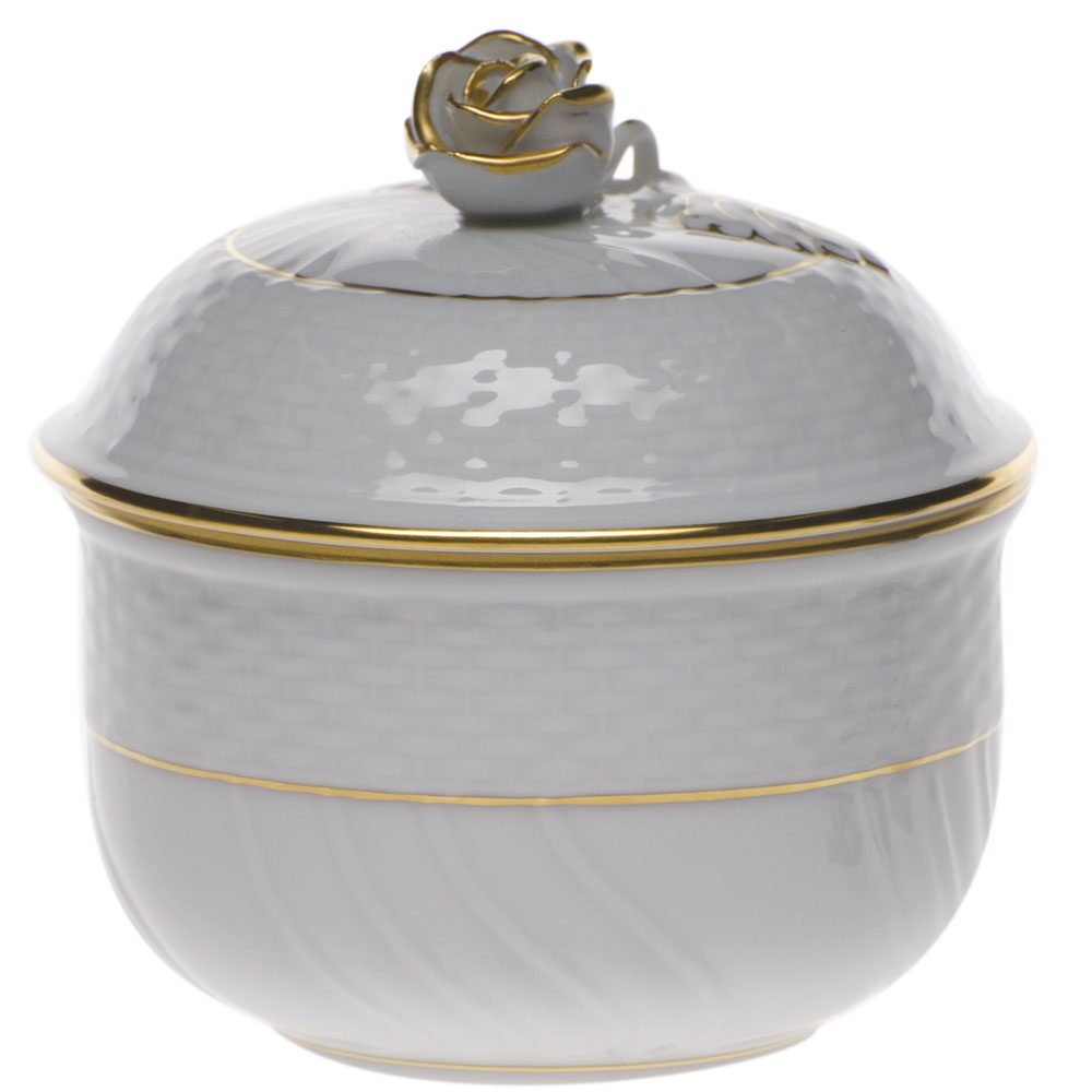 Herend Golden Edge Covered Sugar with Rose Sugar Bowl, alternate view