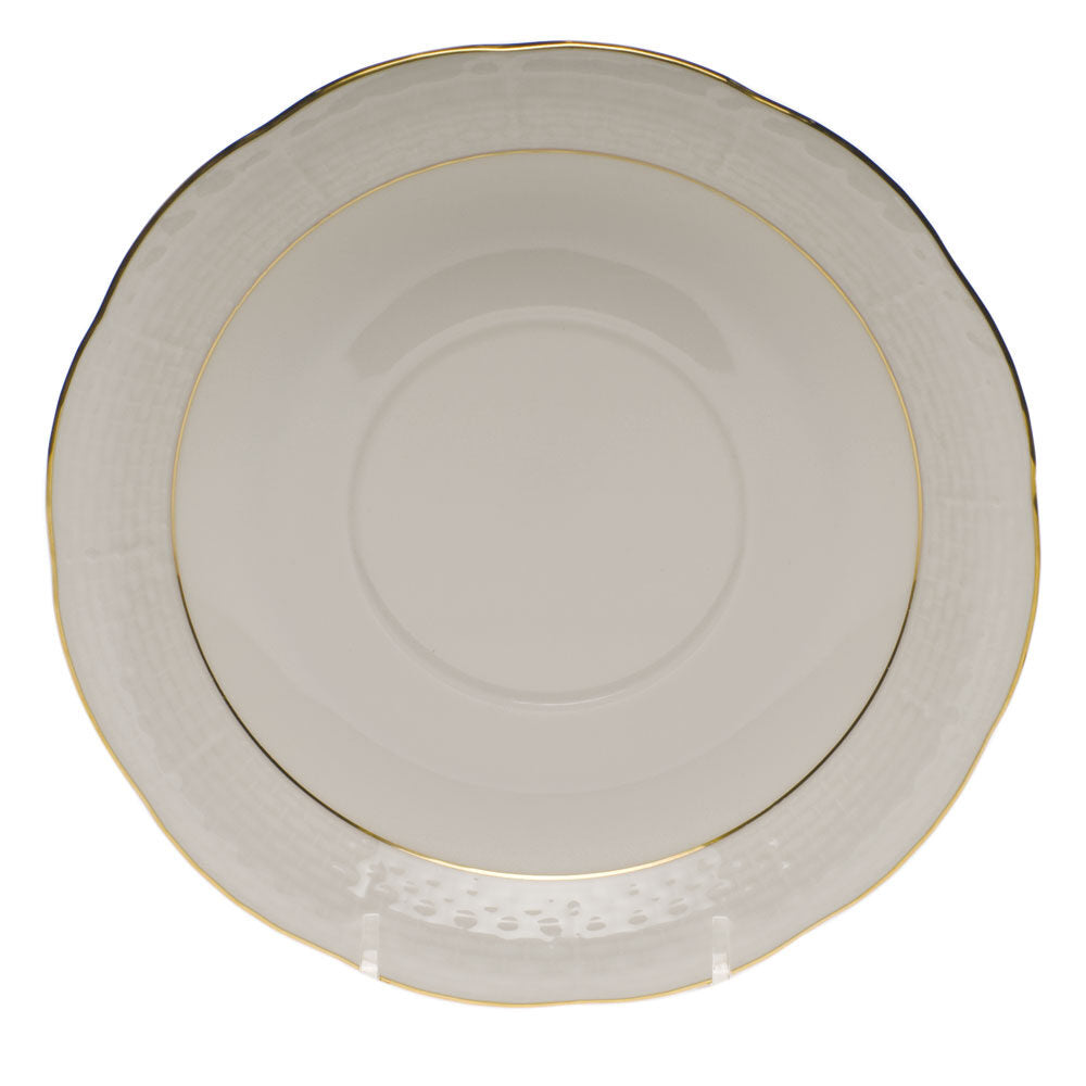 Hand-painted Herend Golden Edge Cream Soup Stand Cream Soup Bowl in fine porcelain, 7.25in D, on a white background