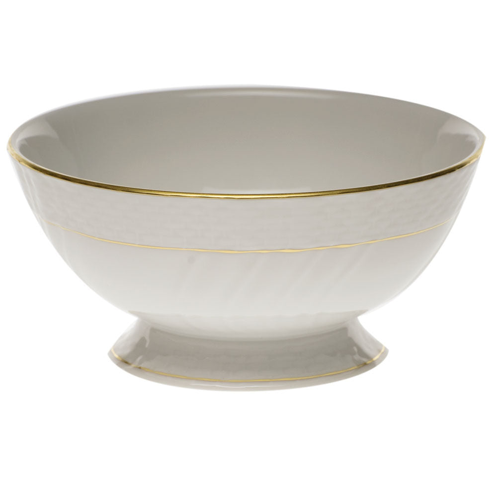 Hand-painted Herend Golden Edge Footed Bowl in fine porcelain, 5in D X 2.5in H, on a white background