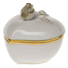 Hand-painted Herend Golden Edge Heart Bonbon with Rose Candy Dish in fine porcelain, 3in L X 2in H, on a white background