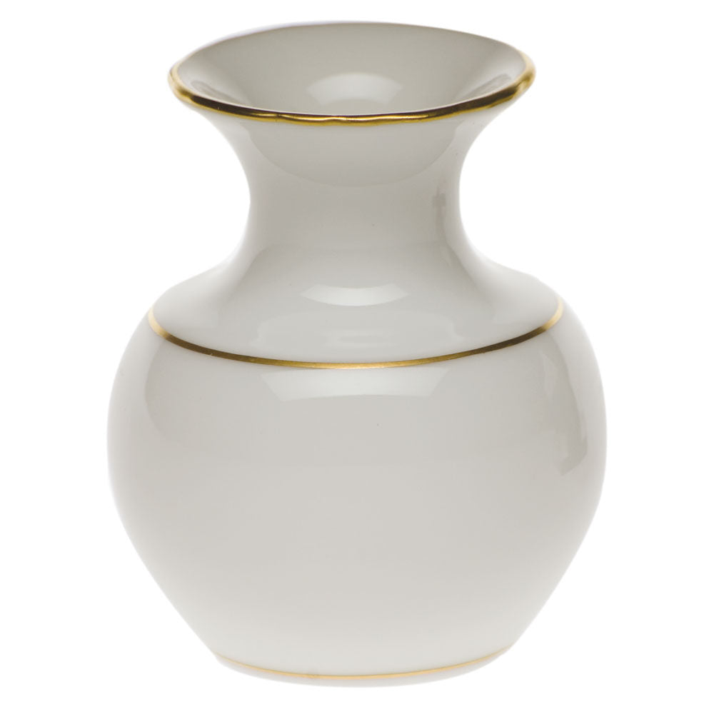 Hand-painted Herend Golden Edge Medium Bud Vase with Lip in fine porcelain, 2.25in L X 2.25in W X 2.75in H, on a white background