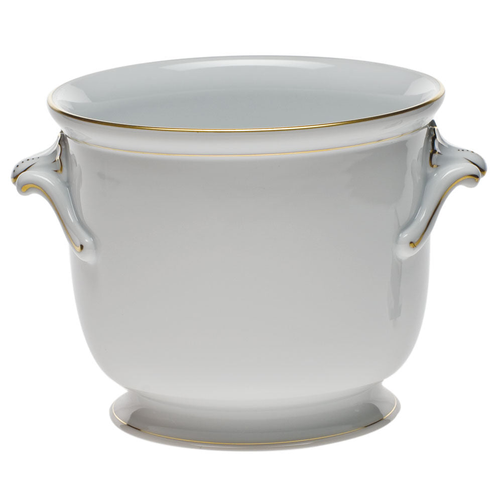 Hand-painted Herend Golden Edge Medium Cachepot in fine porcelain, 6.5in H X 7.75in D, on a white background