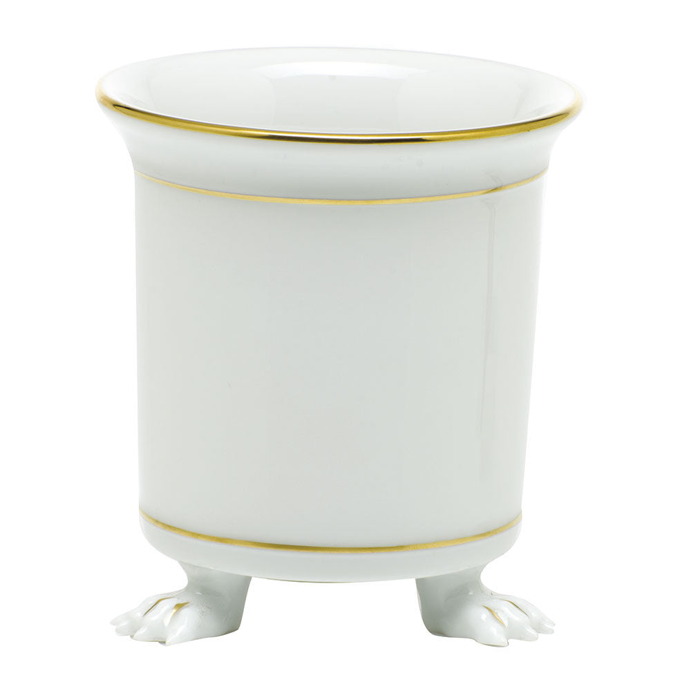 Hand-painted Herend Golden Edge Mini Cachepot with Feet in fine porcelain, 3.75in L X 4in H, on a white background