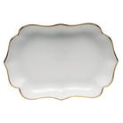 Hand-painted Herend Golden Edge Mini Scalloped Tray Decorative Plate in fine porcelain, 4.25in L X 3in W, on a white background