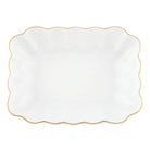Hand-painted Herend Golden Edge Oblong Dish in fine porcelain, 7.25in L X 5.5in W X 1.5in H, on a white background