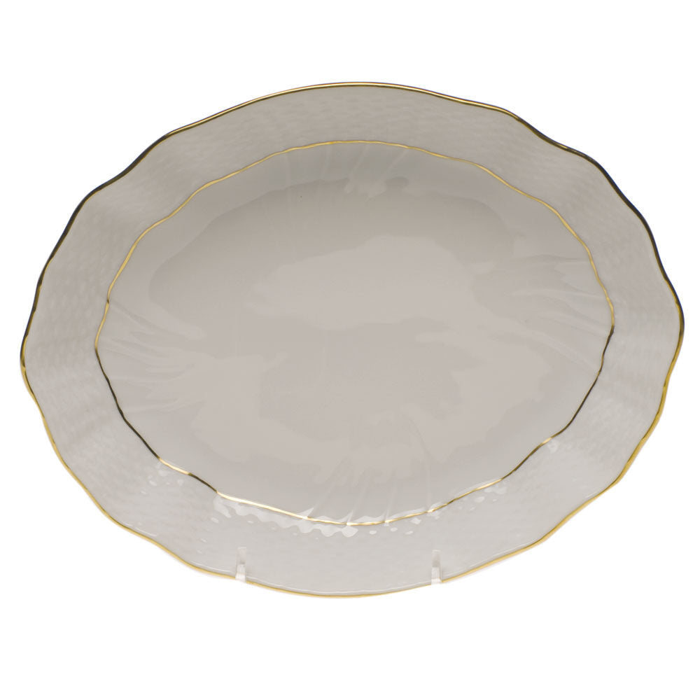 Hand-painted Herend Golden Edge Oval Dish in fine porcelain, 8.25in L X 6.75in W, on a white background