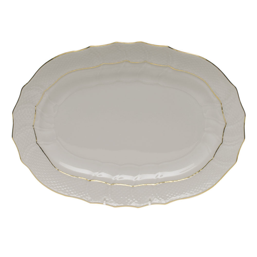 Hand-painted Herend Golden Edge Platter in fine porcelain, 13in L X 9.5in W, on a white background
