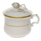 Hand-painted Herend Golden Edge Pot De Creme with Berry Bouillon Cup in fine porcelain, on a white background