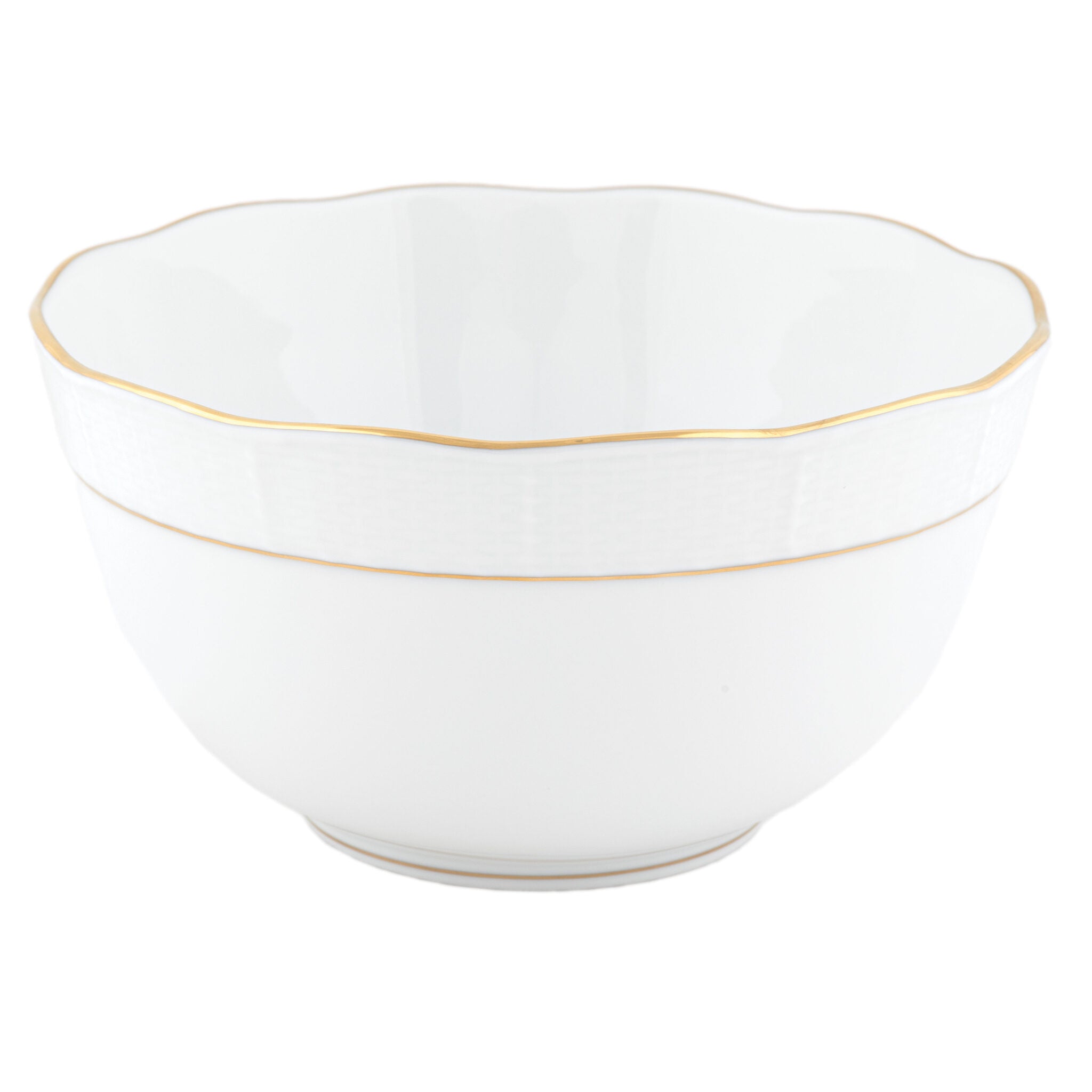 Hand-painted Herend Golden Edge Round Bowl in fine porcelain, (3.5 PT) 7.5in D, on a white background