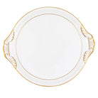 Hand-painted Herend Golden Edge Round Tray with Handles in fine porcelain, 11.25in D, on a white background