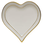 Hand-painted Herend Golden Edge Small Heart Tray Decorative Plate in fine porcelain, 4in L X 4in W, on a white background