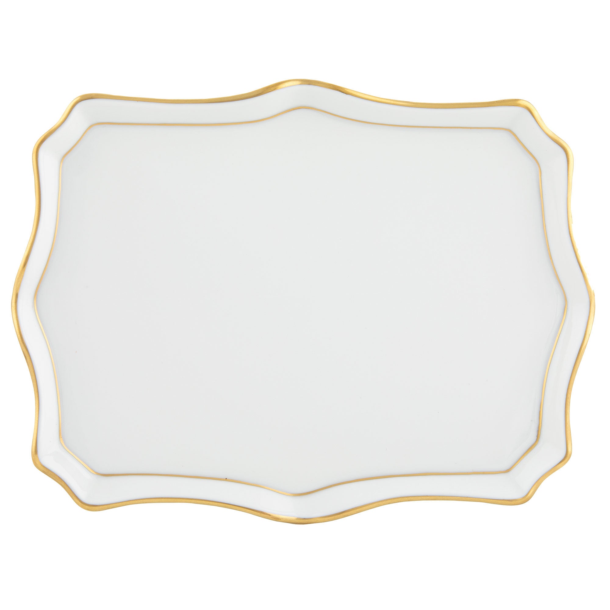 Hand-painted Herend Golden Edge Small Tray Decorative Plate in fine porcelain, 7.5in L X 5.5in W, on a white background