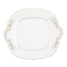 Hand-painted Herend Golden Edge Square Cake Plate with Handles in fine porcelain, 9.5in SQ, on a white background