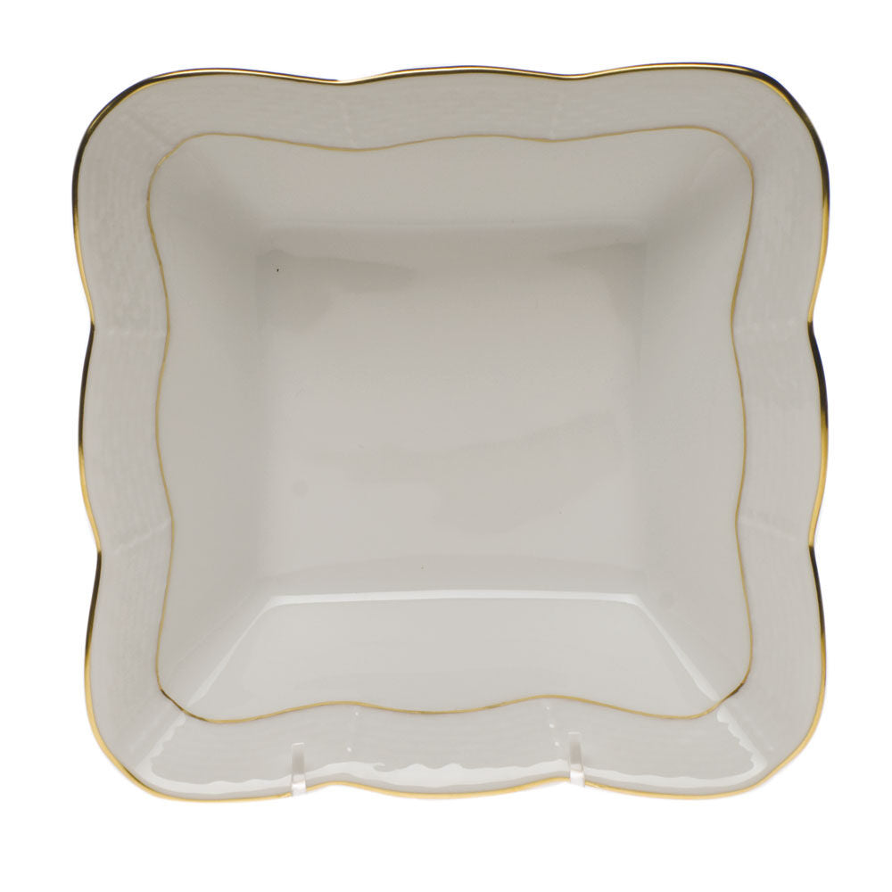 Hand-painted Herend Golden Edge Square Dish in fine porcelain, 6.75in L X 2.5in H, on a white background