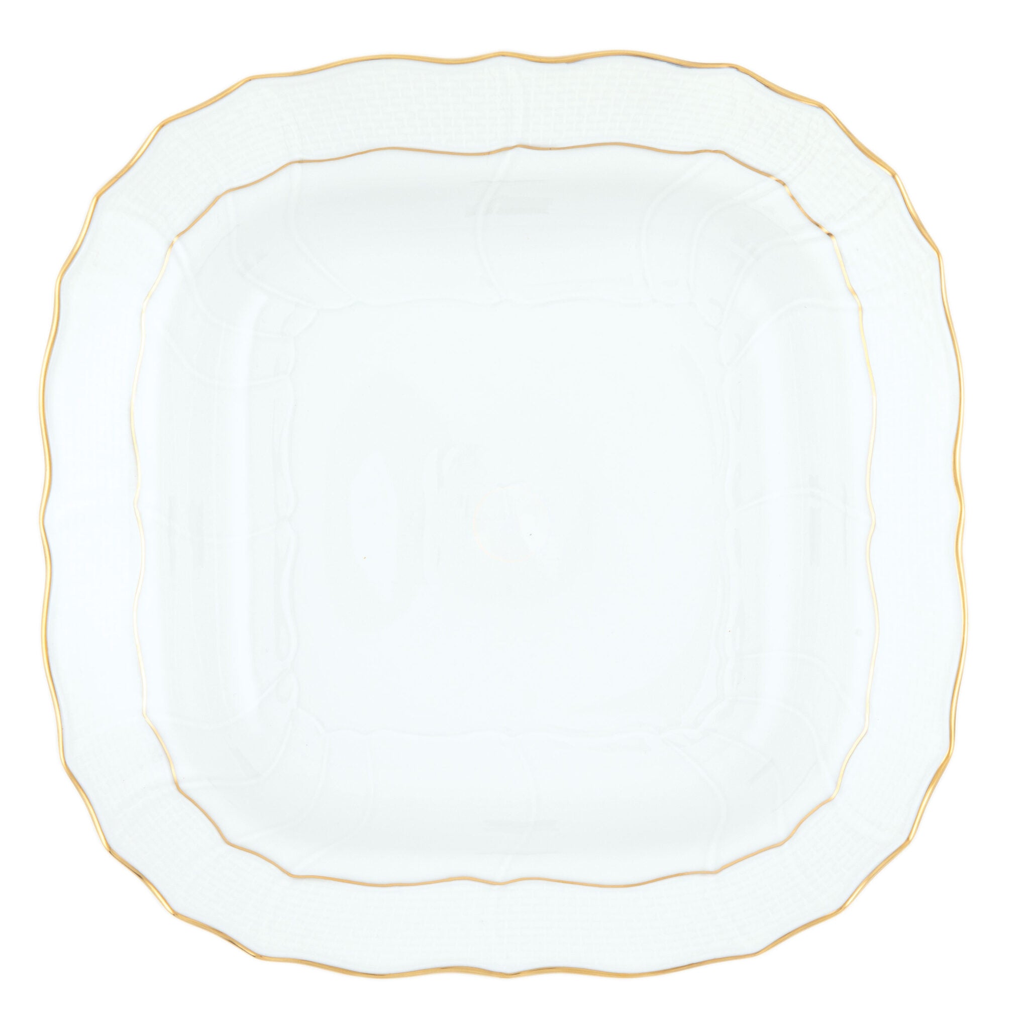Hand-painted Herend Golden Edge Square Fruit Dish in fine porcelain, 11in SQ, on a white background