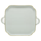Hand-painted Herend Golden Edge Square Tray with Handles in fine porcelain, 12.75in L X 12.75in W, on a white background