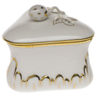 Hand-painted Herend Golden Edge Strawberry Bonbon Candy Dish in fine porcelain, 3in L X 3in H, on a white background