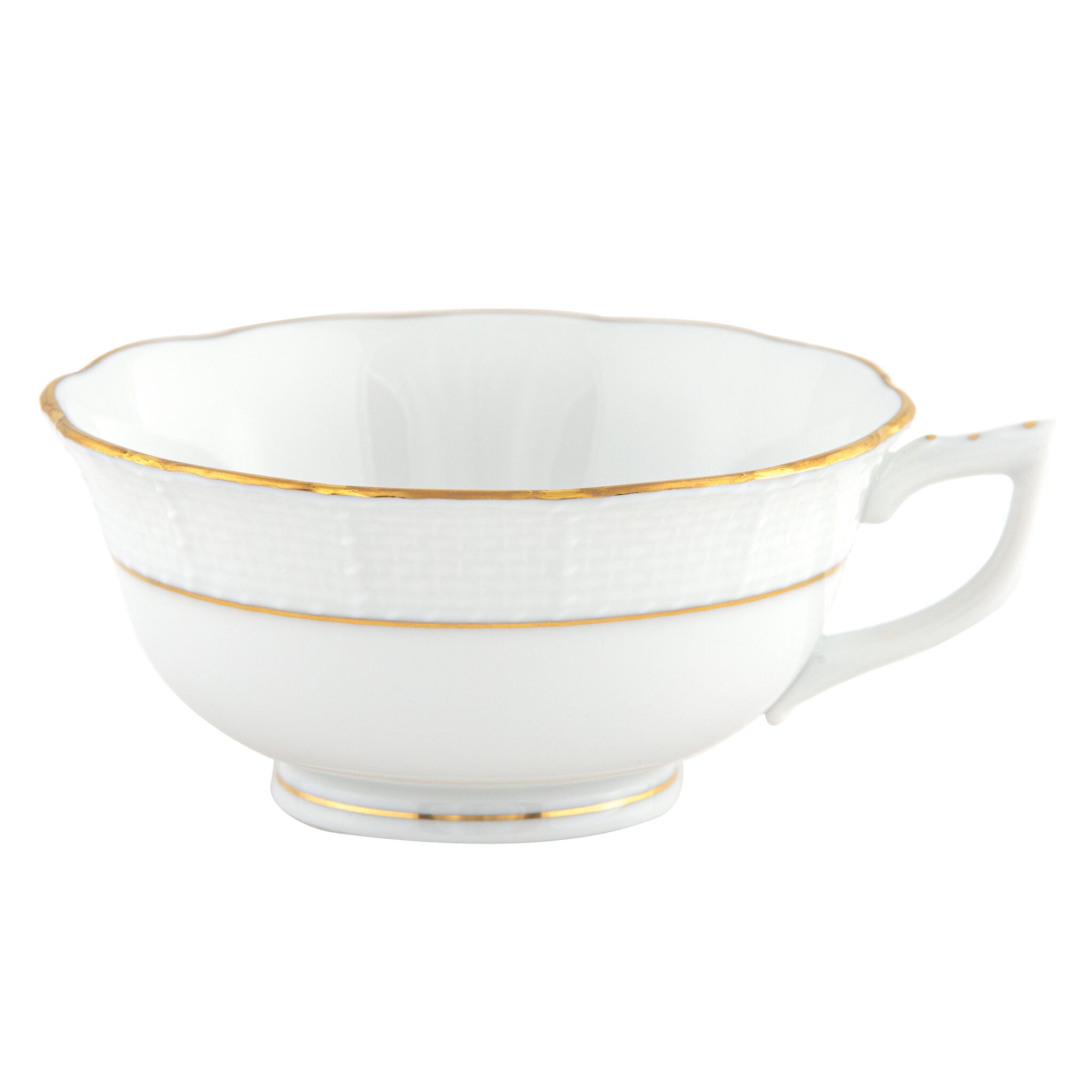 Hand-painted Herend Golden Edge Tea Cup Cup & Saucer Set in fine porcelain, on a white background