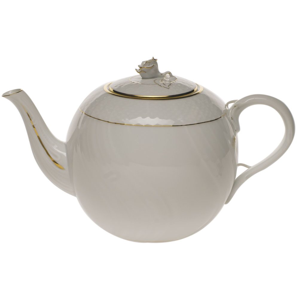 Herend Golden Edge Tea Pot with Rose Teapot, alternate view