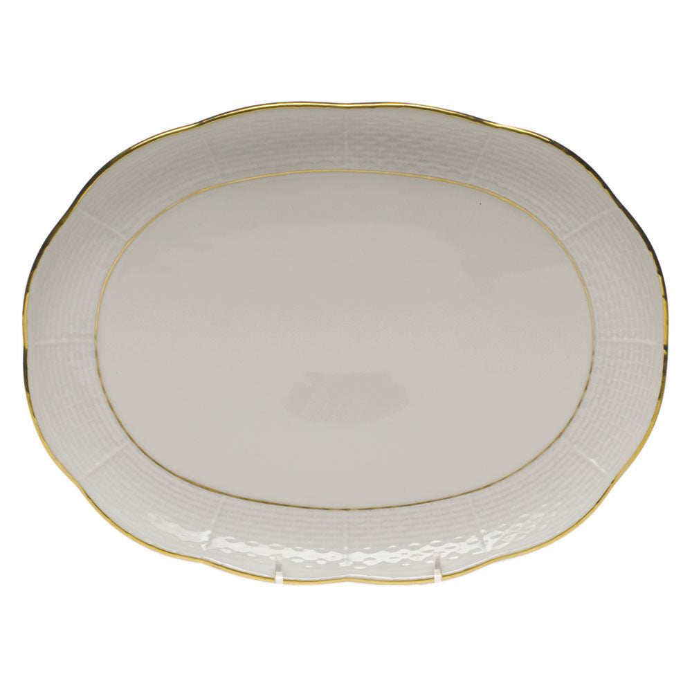 Hand-painted Herend Golden Edge Tray in fine porcelain, 10.5in L X 8in W, on a white background