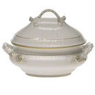 Hand-painted Herend Golden Edge Tureen with Branch Handles in fine porcelain, (4 QT) 10in H, on a white background