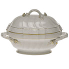 Hand-painted Herend Golden Edge Tureen with Branch in fine porcelain, (2 QT) 9.5in H, on a white background