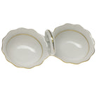 Hand-painted Herend Golden Edge Twin Salt Salt & Pepper Shaker Set in fine porcelain, 5.5in L, on a white background