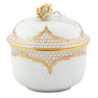 Hand-painted Herend Golden Elegance Covered Sugar with Rose Sugar Bowl in fine porcelain, (6 OZ) 4in H, on a white background