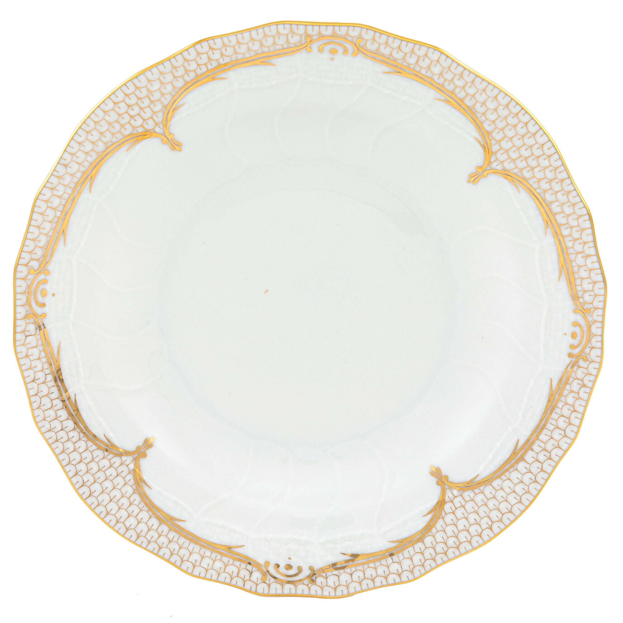 Hand-painted Herend Golden Elegance Dessert Plate in fine porcelain, 8.25in D, on a white background