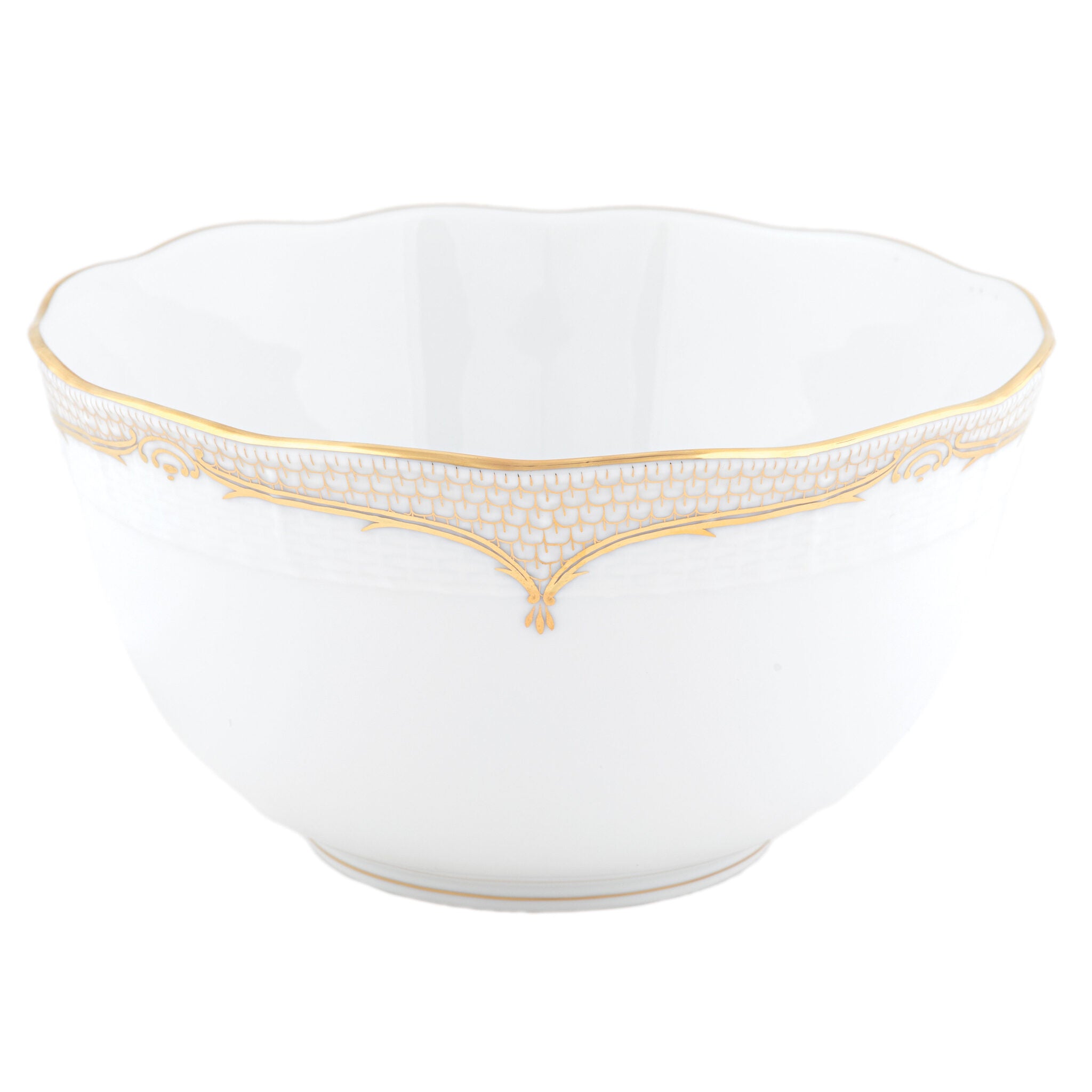 Hand-painted Herend Golden Elegance Round Bowl in fine porcelain, (3.5 PT) 7.5in D, on a white background