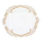 Hand-painted Herend Golden Elegance Square Cake Plate with Handles in fine porcelain, 9.5in SQ, on a white background